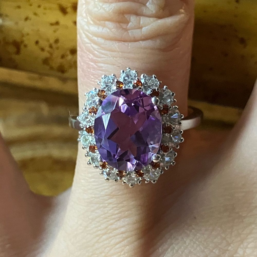 Moroccan Amethyst Red Garnet Sterling Silver Ring Size 7